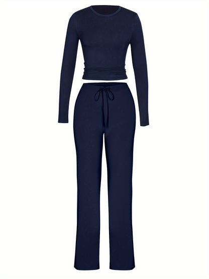 Brookmonts Women’s Ribbed Lounge Set – Long Sleeve Top & Drawstring Pants