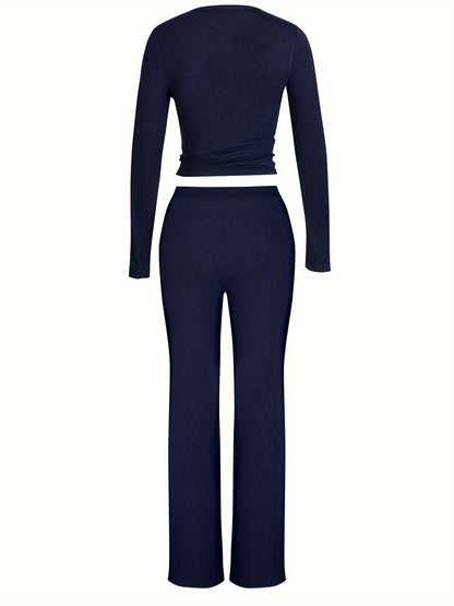 Brookmonts Women’s Ribbed Lounge Set – Long Sleeve Top & Drawstring Pants