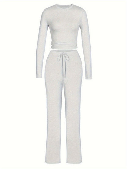 Brookmonts Women’s Ribbed Lounge Set – Long Sleeve Top & Drawstring Pants