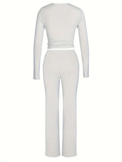 Brookmonts Women’s Ribbed Lounge Set – Long Sleeve Top & Drawstring Pants