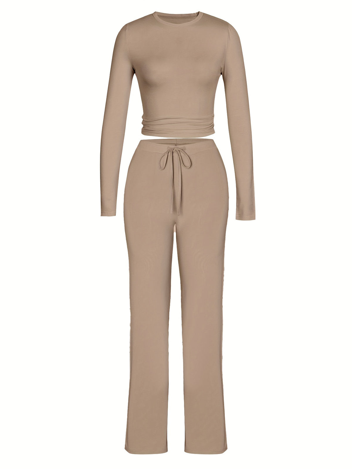 Brookmonts Women’s Ribbed Lounge Set – Long Sleeve Top & Drawstring Pants