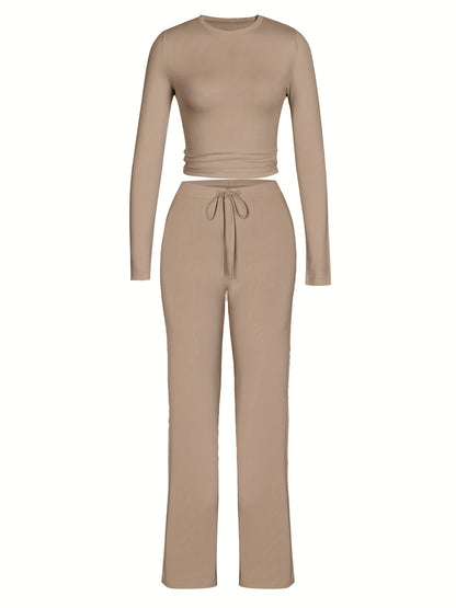 Brookmonts Women’s Ribbed Lounge Set – Long Sleeve Top & Drawstring Pants