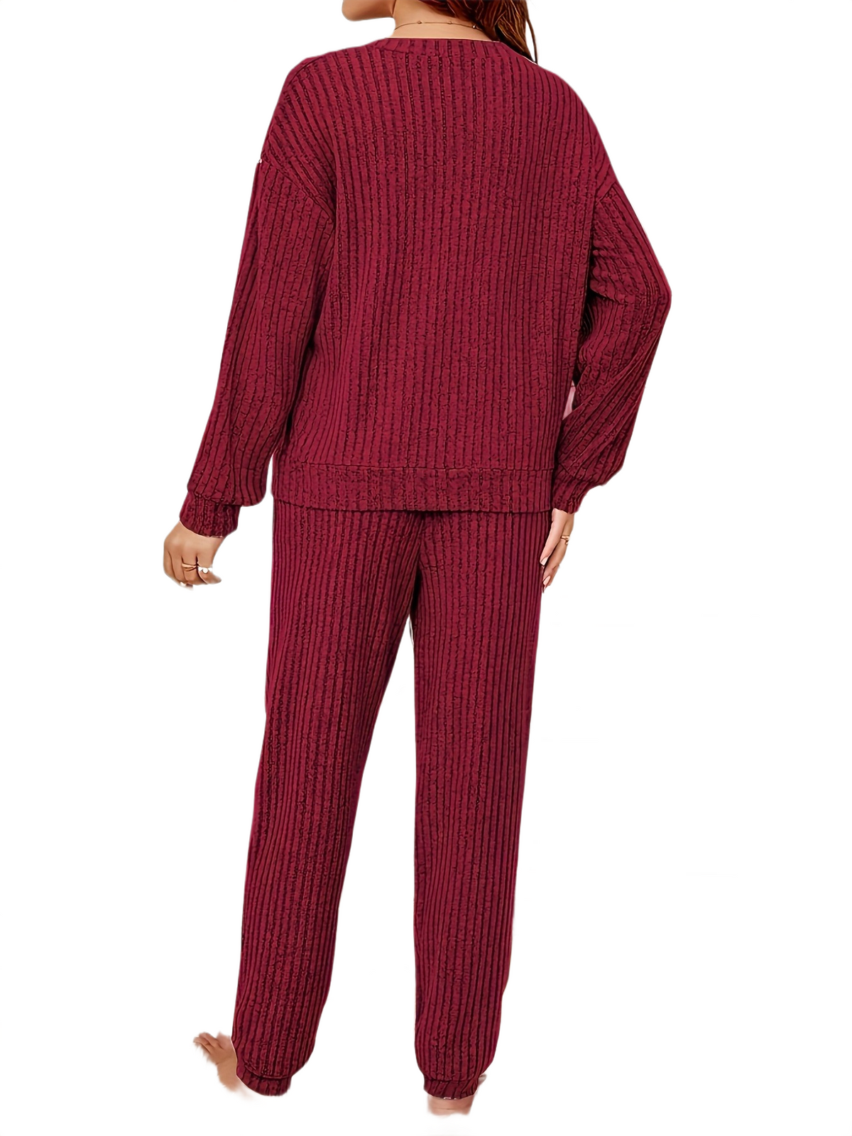 Brookmonts Women’s Ribbed Pajama Set – V-Neck Long Sleeve Loungewear