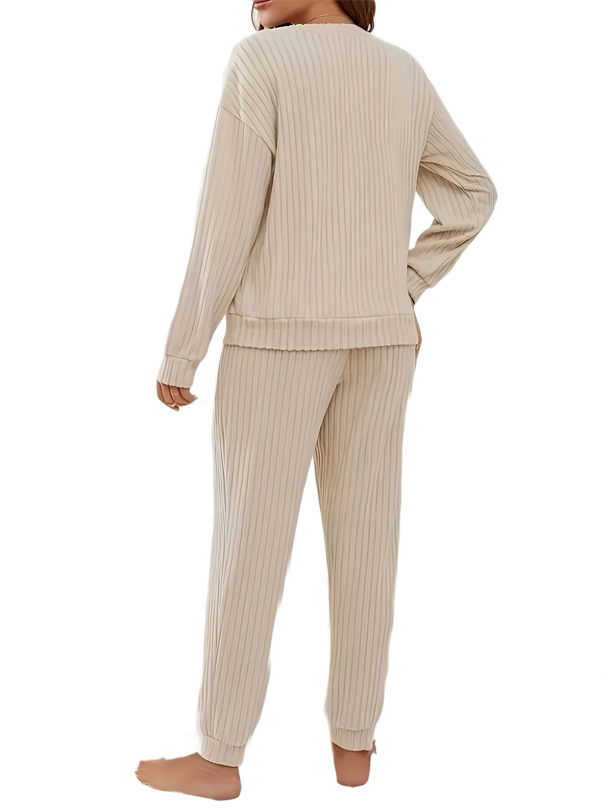 Brookmonts Women’s Ribbed Pajama Set – V-Neck Long Sleeve Loungewear