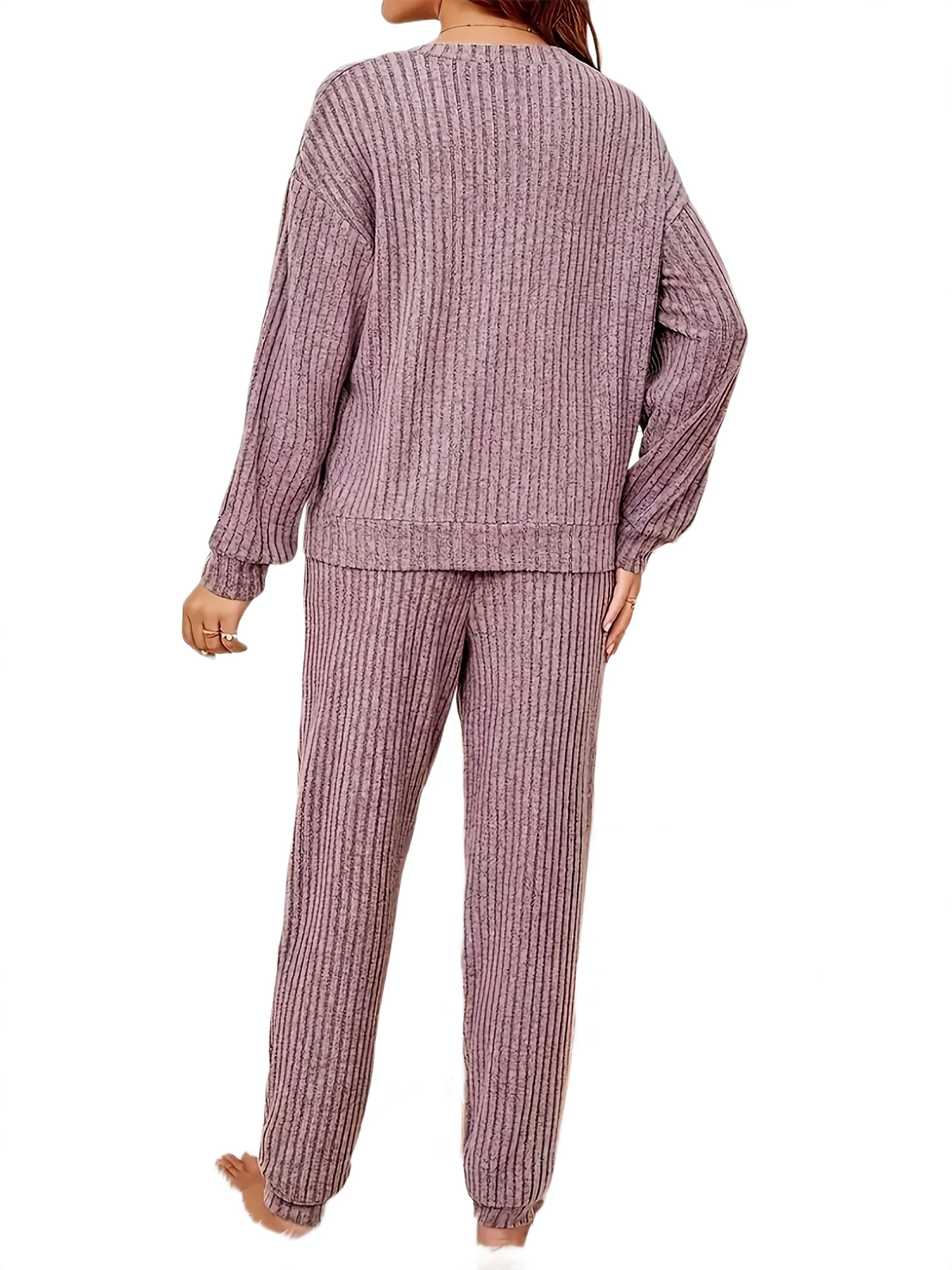 Brookmonts Women’s Ribbed Pajama Set – V-Neck Long Sleeve Loungewear