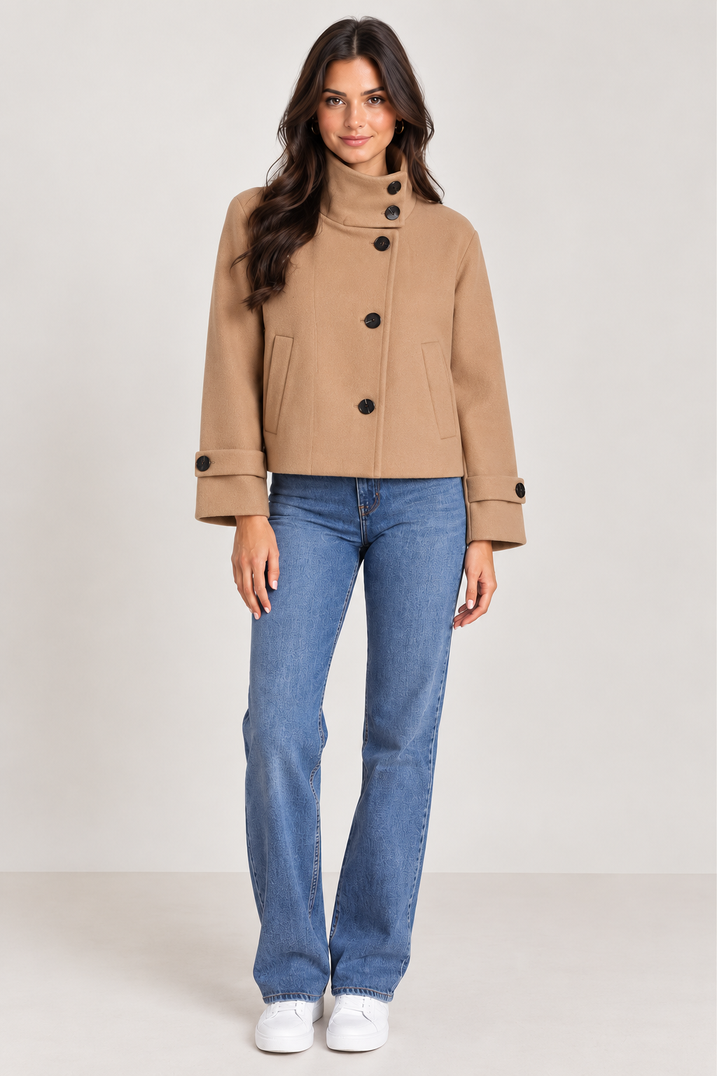 Brookmonts Women's Spring Jacket – Solid Colour Stand Collar Coat