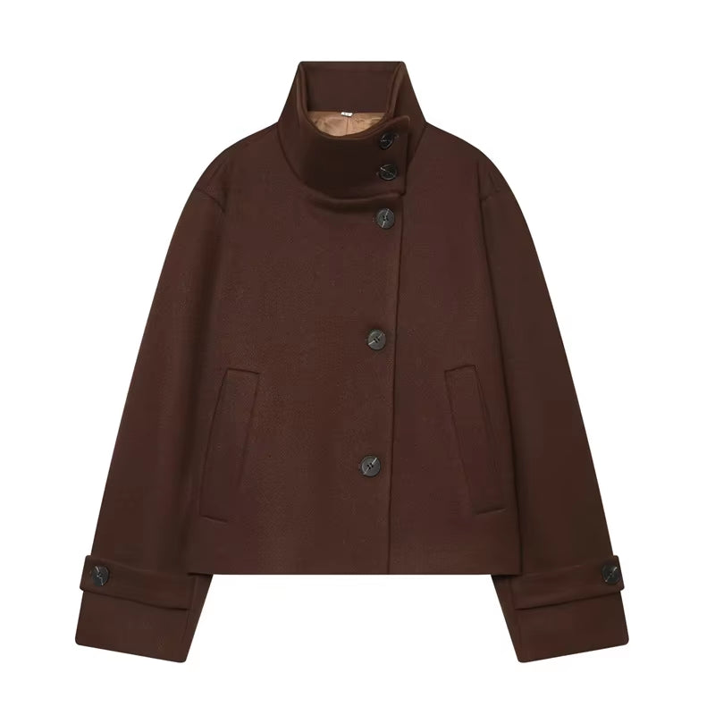 Brookmonts Women's Spring Jacket – Solid Colour Stand Collar Coat