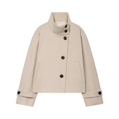 Brookmonts Women's Spring Jacket – Solid Colour Stand Collar Coat