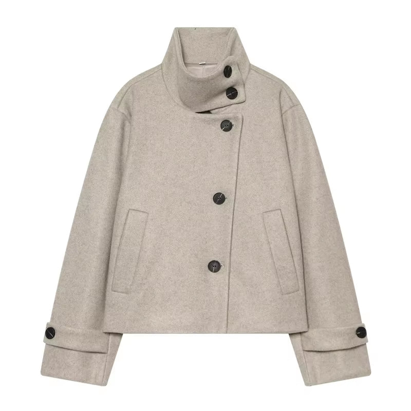 Brookmonts Women's Spring Jacket – Solid Colour Stand Collar Coat