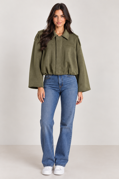 Brookmonts Women's Suede Bomber Jacket – Loose Fit Vintage Zip-Up Coat