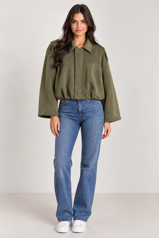 Brookmonts Women's Suede Bomber Jacket – Loose Fit Vintage Zip-Up Coat