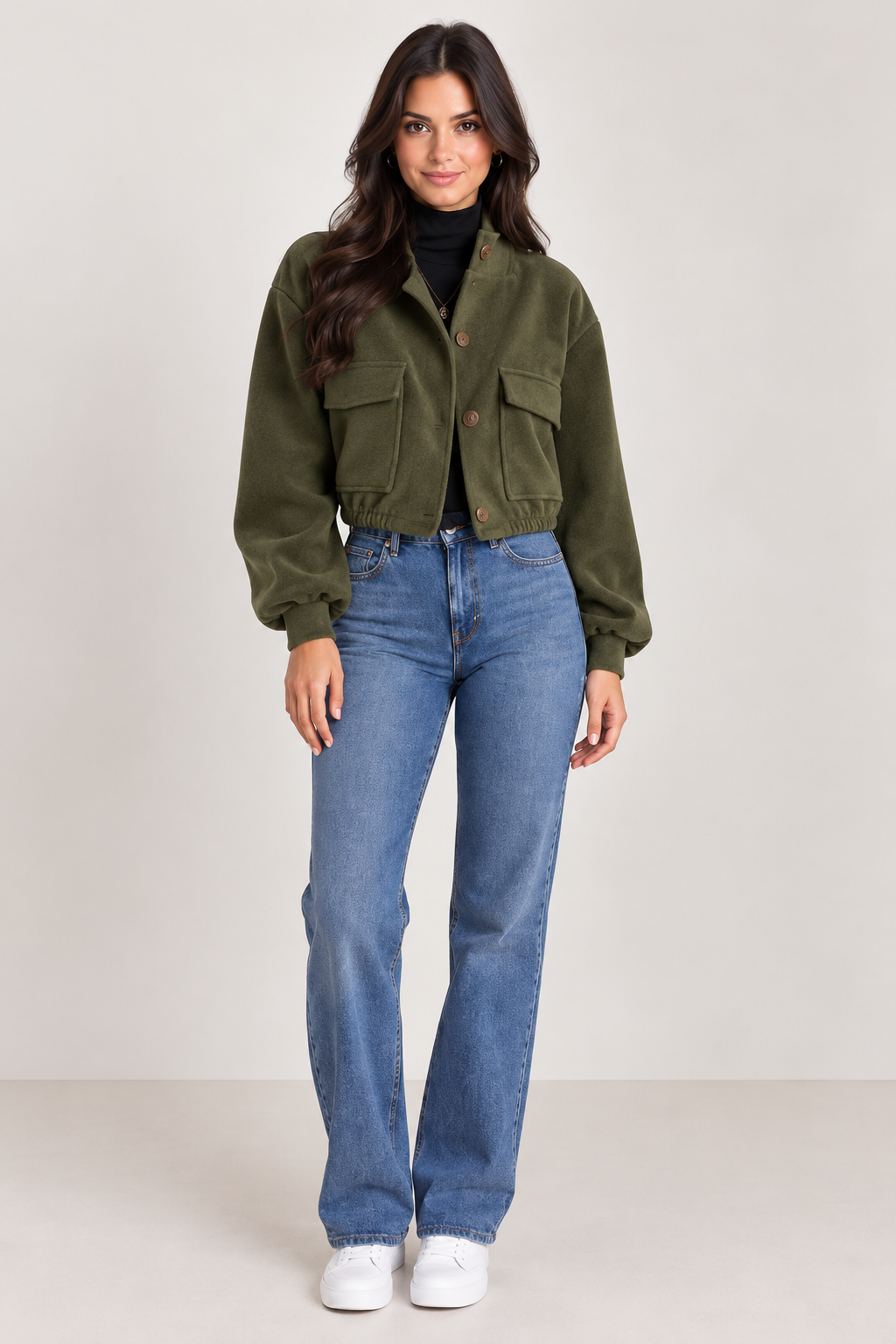 Brookmonts Women’s Wool Blend Jacket – Loose Fit Stand Collar Coat