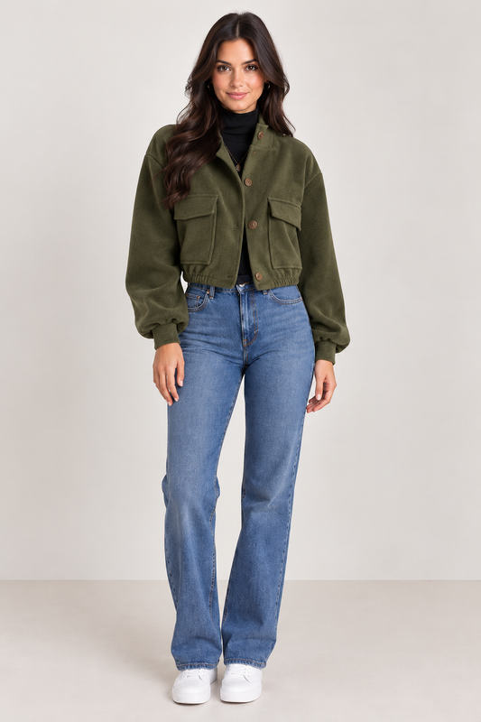 Brookmonts Women’s Wool Blend Jacket – Loose Fit Stand Collar Coat