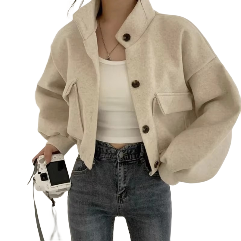 Brookmonts Women’s Wool Blend Jacket – Loose Fit Stand Collar Coat