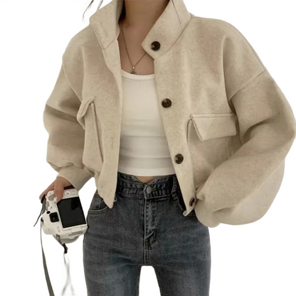 Brookmonts Women’s Wool Blend Jacket – Loose Fit Stand Collar Coat