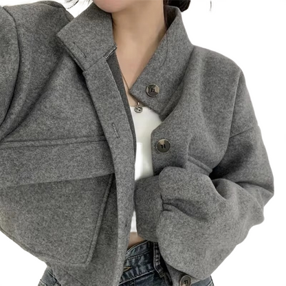 Brookmonts Women’s Wool Blend Jacket – Loose Fit Stand Collar Coat