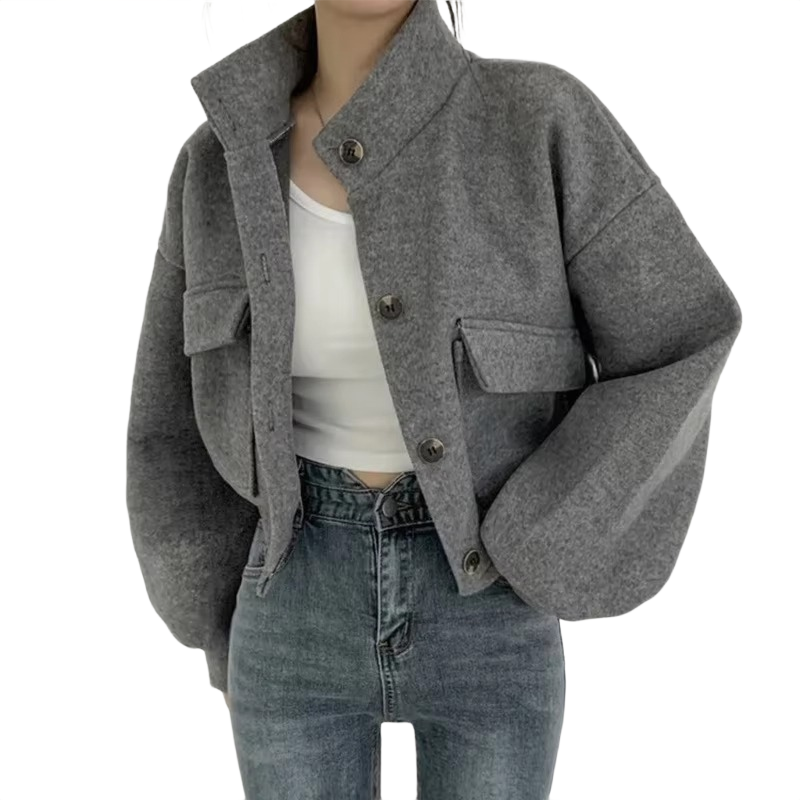 Brookmonts Women’s Wool Blend Jacket – Loose Fit Stand Collar Coat