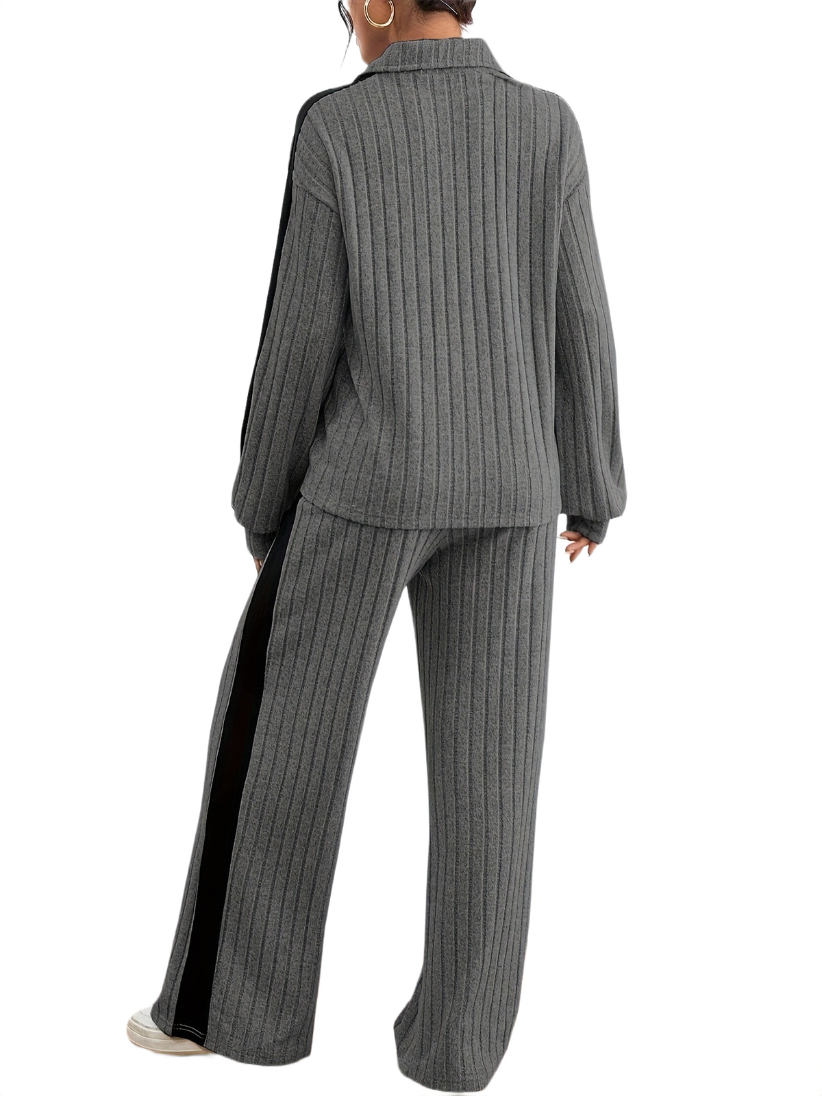 Women’s Ribbed Lounge Set – Long Sleeve Top & Wide-Leg Trousers