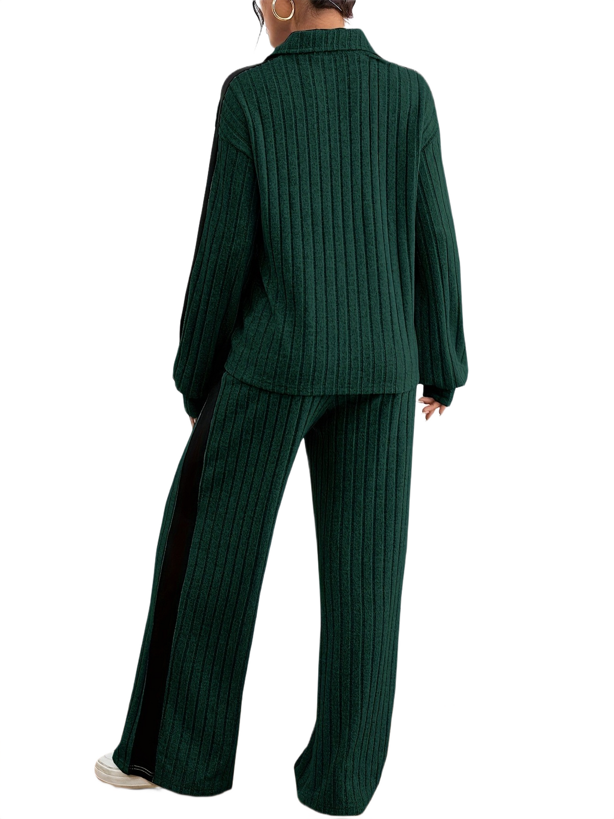 Women’s Ribbed Lounge Set – Long Sleeve Top & Wide-Leg Trousers
