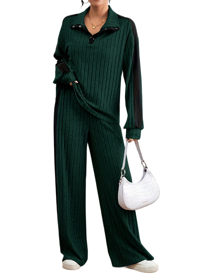 Women’s Ribbed Lounge Set – Long Sleeve Top & Wide-Leg Trousers