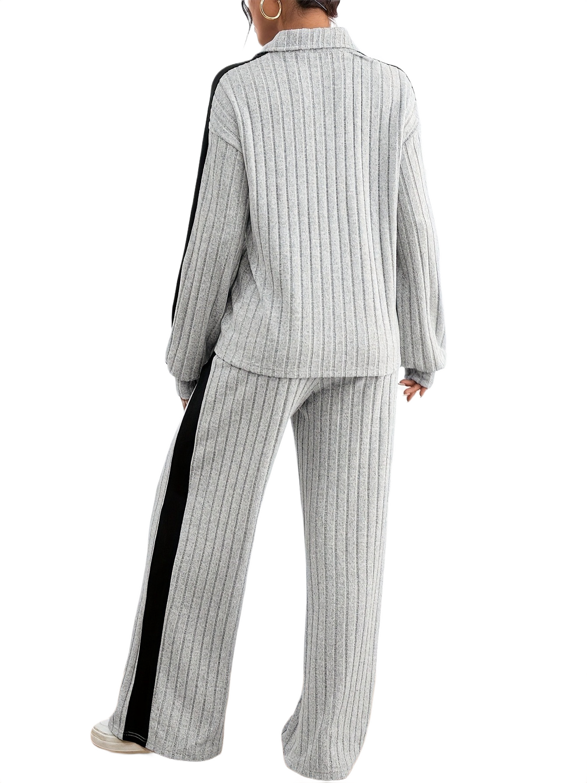 Women’s Ribbed Lounge Set – Long Sleeve Top & Wide-Leg Trousers