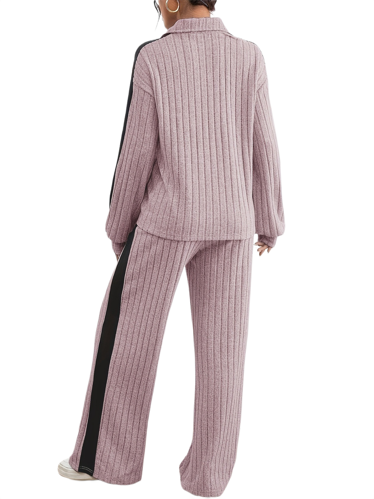 Women’s Ribbed Lounge Set – Long Sleeve Top & Wide-Leg Trousers