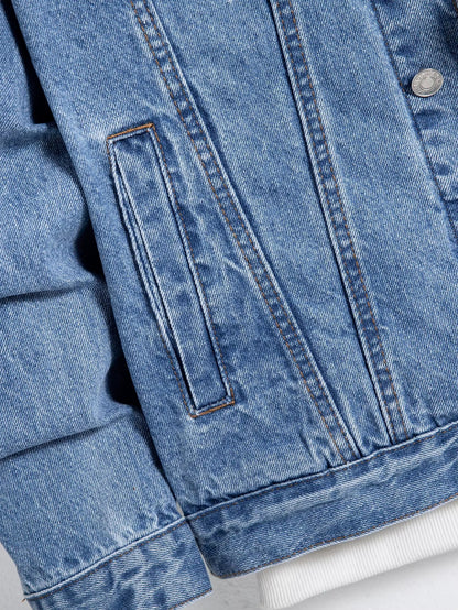 Men’s Blue Denim Jacket – Casual Multi-Pocket Streetwear