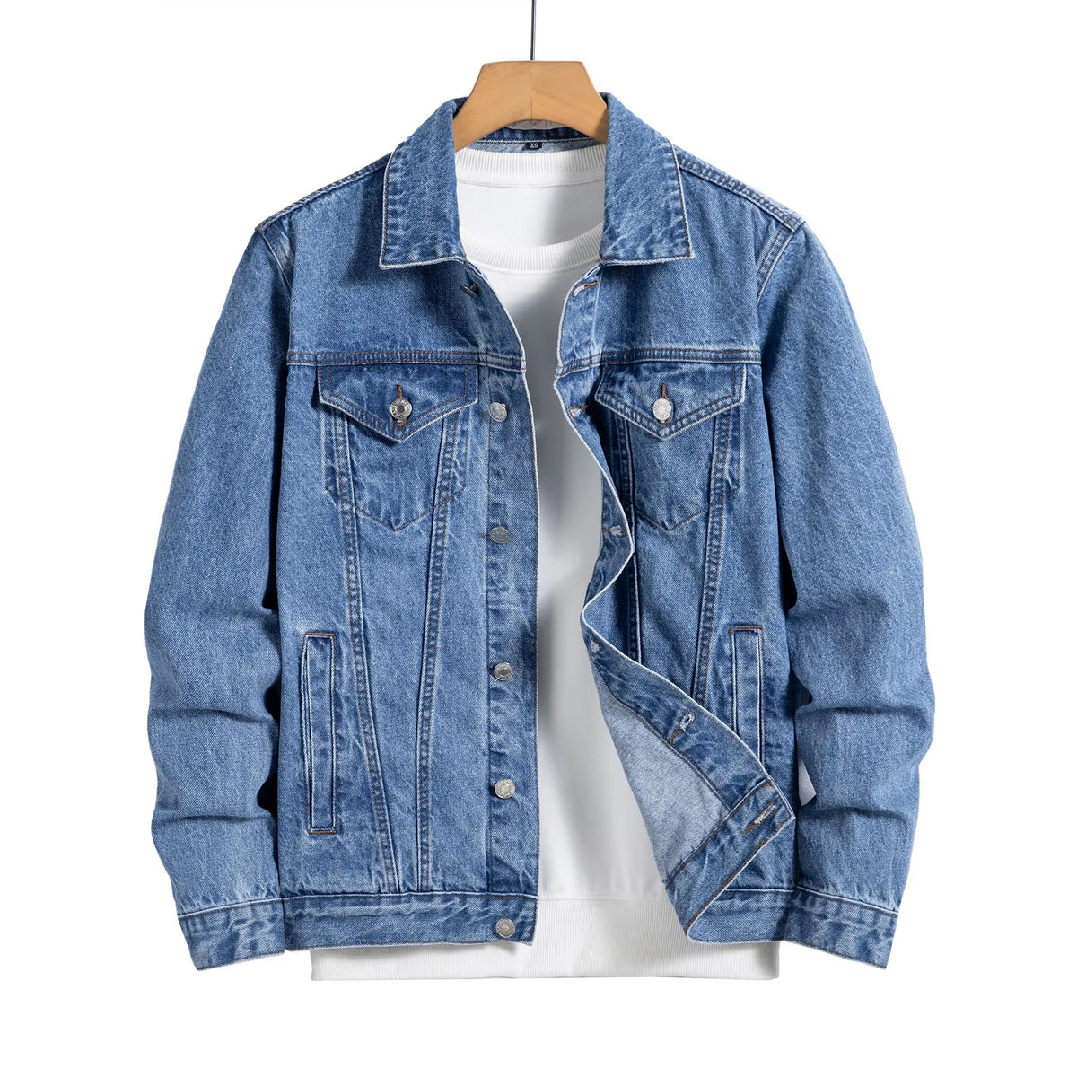 Men’s Blue Denim Jacket – Casual Multi-Pocket Streetwear