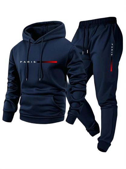 Men’s Hooded Sportswear Set – Printed Sweatshirt & Jogger Trousers