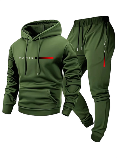 Men’s Hooded Sportswear Set – Printed Sweatshirt & Jogger Trousers
