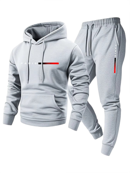 Men’s Hooded Sportswear Set – Printed Sweatshirt & Jogger Trousers