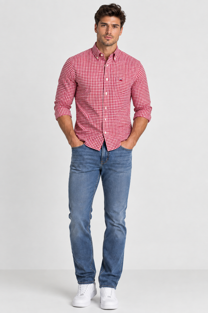 Brookmonts Men’s Oxford Shirt – Cotton Long Sleeve Plaid Button Down