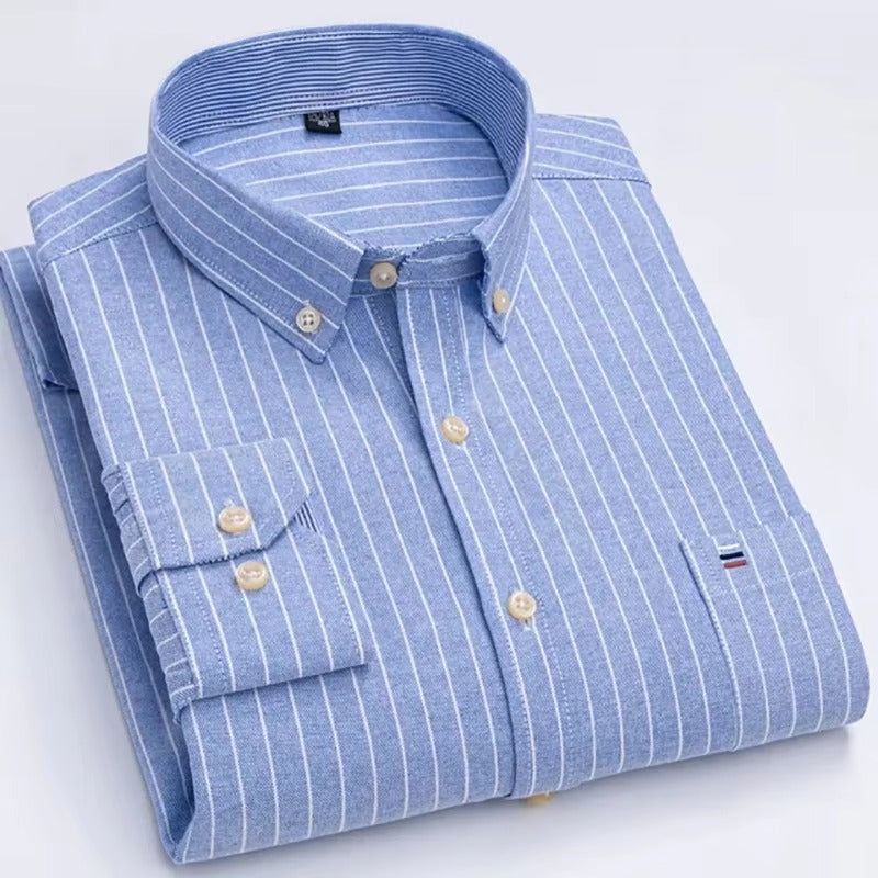 Brookmonts Men’s Oxford Shirt – Cotton Long Sleeve Plaid Button Down