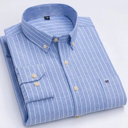 Brookmonts Men’s Oxford Shirt – Cotton Long Sleeve Plaid Button Down