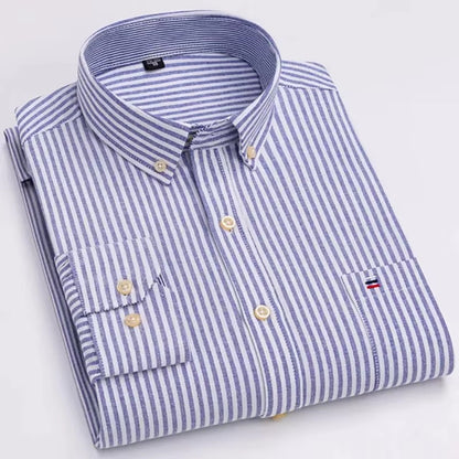 Brookmonts Men’s Oxford Shirt – Cotton Long Sleeve Plaid Button Down