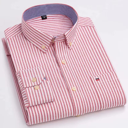 Brookmonts Men’s Oxford Shirt – Cotton Long Sleeve Plaid Button Down