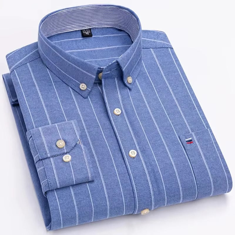 Brookmonts Men’s Oxford Shirt – Cotton Long Sleeve Plaid Button Down
