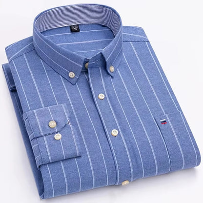 Brookmonts Men’s Oxford Shirt – Cotton Long Sleeve Plaid Button Down