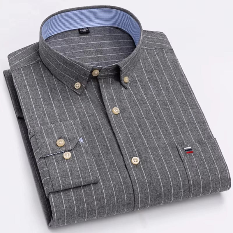 Brookmonts Men’s Oxford Shirt – Cotton Long Sleeve Plaid Button Down