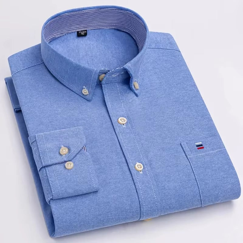 Brookmonts Men’s Oxford Shirt – Cotton Long Sleeve Plaid Button Down