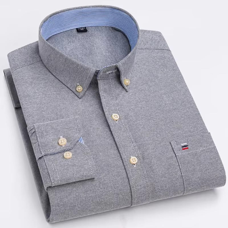 Brookmonts Men’s Oxford Shirt – Cotton Long Sleeve Plaid Button Down