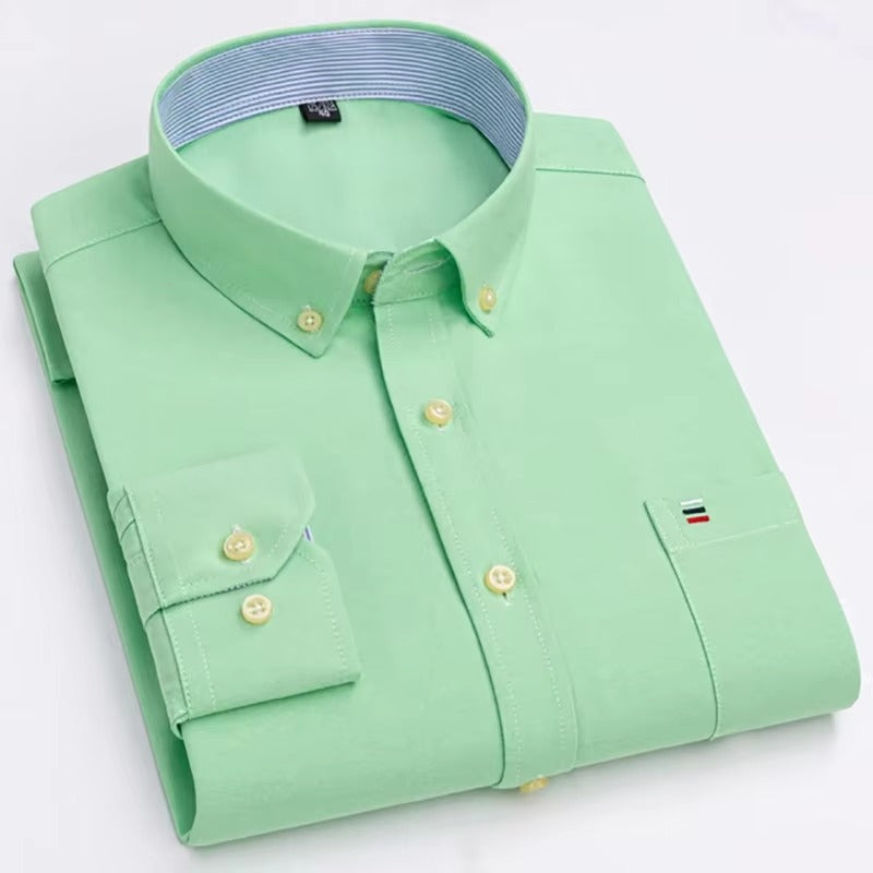 Brookmonts Men’s Oxford Shirt – Cotton Long Sleeve Plaid Button Down