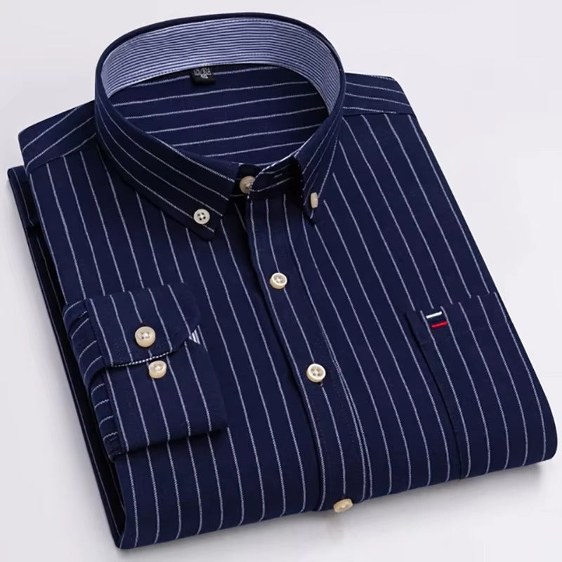 Brookmonts Men’s Oxford Shirt – Cotton Long Sleeve Plaid Button Down