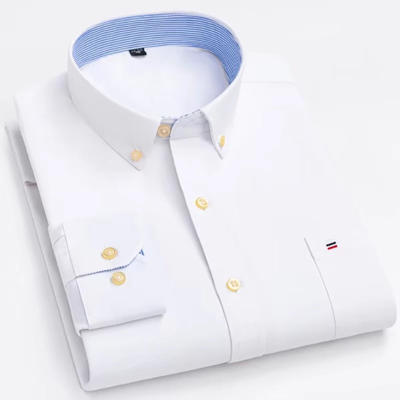 Brookmonts Men’s Oxford Shirt – Cotton Long Sleeve Plaid Button Down