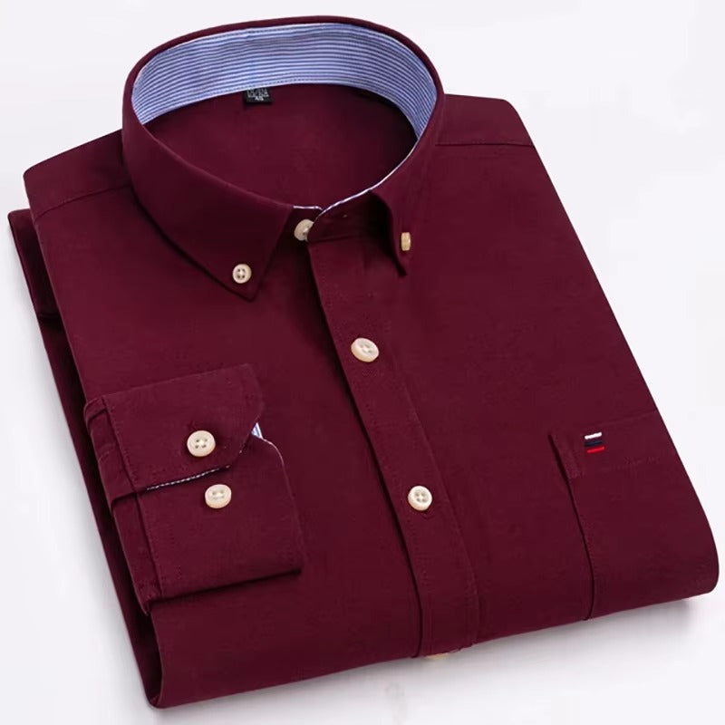 Brookmonts Men’s Oxford Shirt – Cotton Long Sleeve Plaid Button Down