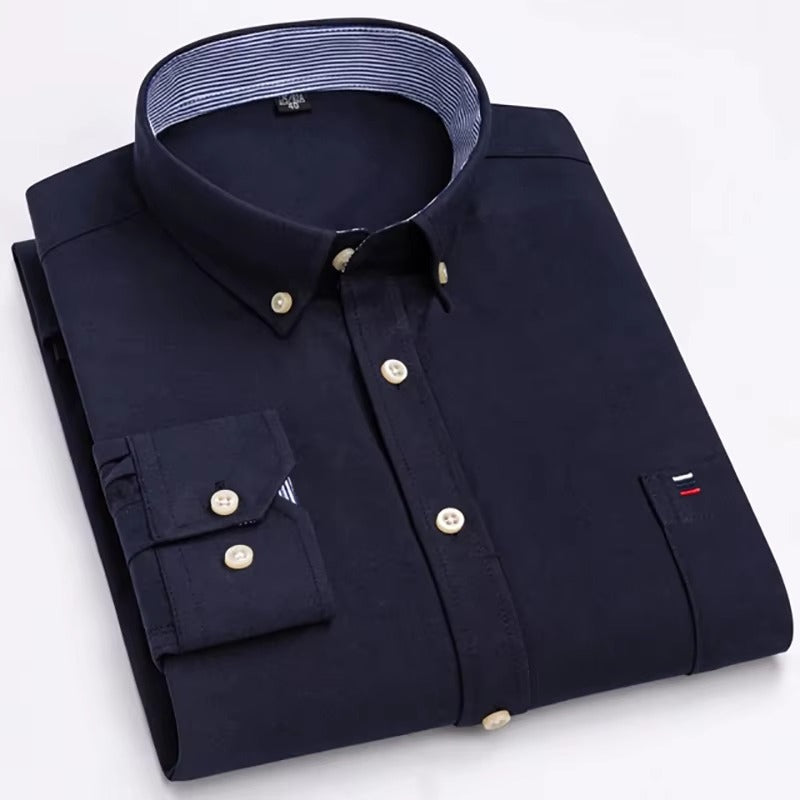 Brookmonts Men’s Oxford Shirt – Cotton Long Sleeve Plaid Button Down