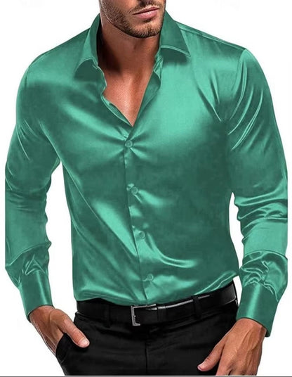 Brookmonts Men’s Satin Dress Shirt – Slim Fit Long Sleeve Party Shirt