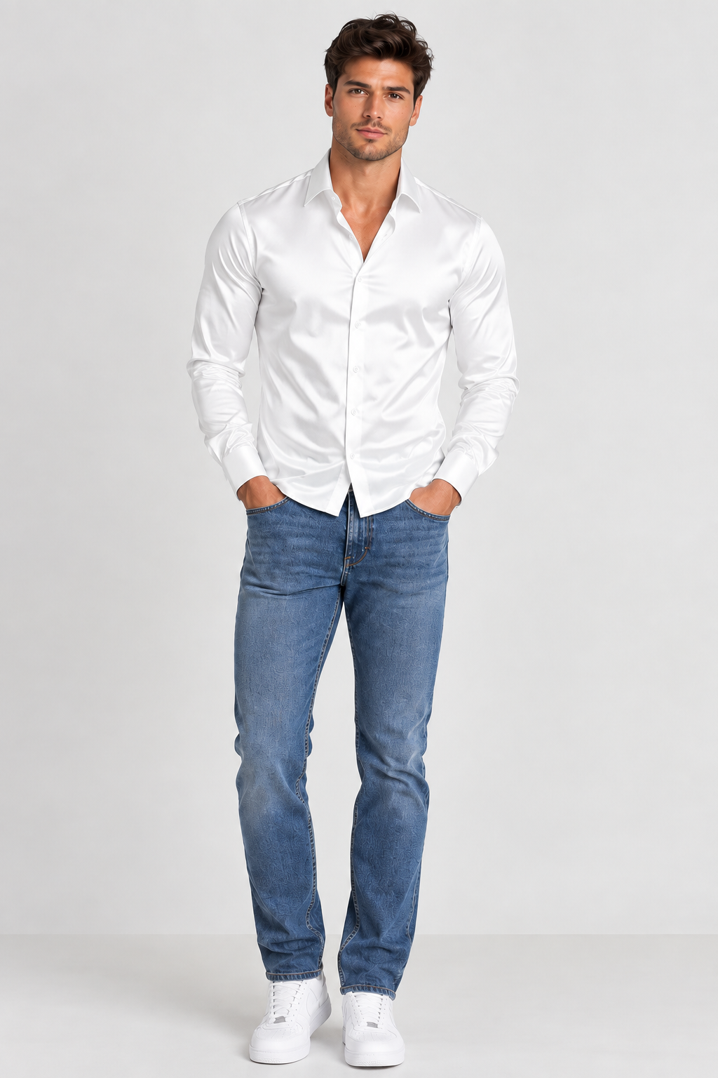 Brookmonts Men’s Satin Dress Shirt – Slim Fit Long Sleeve Party Shirt