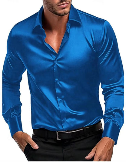 Brookmonts Men’s Satin Dress Shirt – Slim Fit Long Sleeve Party Shirt