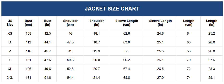 Men’s Blue Denim Jacket – Casual Multi-Pocket Streetwear Size Chart